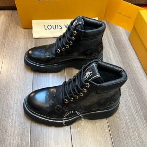 Giày Louis Vuitton Đen Cổ Cao Da Bóng Họa Tiết - Hình ảnh 2