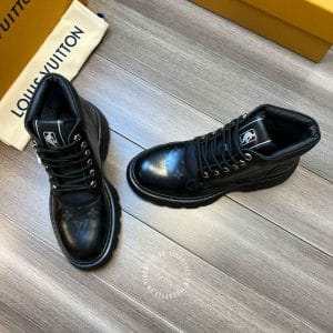 Giày Louis Vuitton Đen Cổ Cao Da Bóng Họa Tiết - Hình ảnh 4
