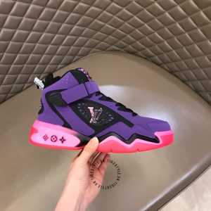 Giày LV Sneakers da thật tím phối hồng cá tính - Ảnh 5