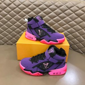 Giày LV Sneakers da thật tím phối hồng cá tính - Ảnh 4