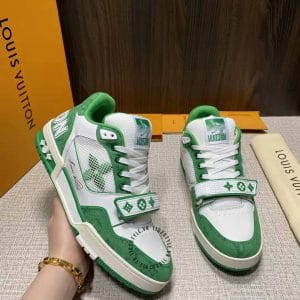 Giày Louis Vuitton Sneaker Tranier trắng phối xanh lá độc lạ - Ảnh 2