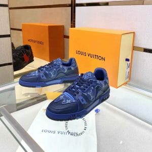 LV Sneakers Tranier xanh navy họa tiết monogram - Hình ảnh 2