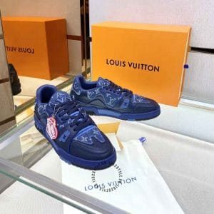 LV Sneakers Tranier xanh navy họa tiết monogram - Hình ảnh 3