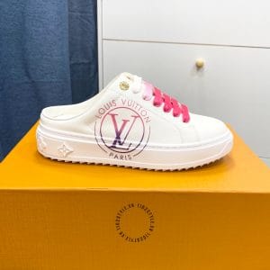 Giày Louis Vuitton đạp gót nữ trắng họa tiết hồng - Ảnh 7