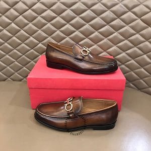 Giày lười Salvatore Ferragamo màu nâu da bóng logo vàng - Hình ảnh 4