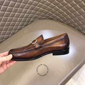 Giày lười Salvatore Ferragamo màu nâu da bóng logo vàng - Hình ảnh 8