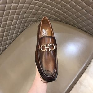 Giày lười Salvatore Ferragamo màu nâu da bóng logo vàng - Hình ảnh 5
