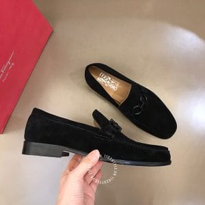 Giày Lười Salvatore Ferragamo da lộn logo đen hàng hiệu - Ảnh 4