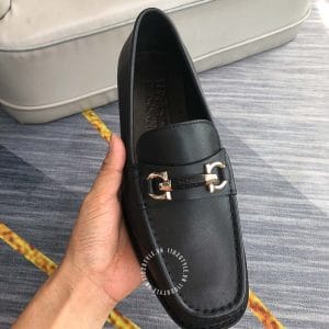 Giày Lười Salvatore Ferragamo màu đen logo vàng hàng hiệu - Ảnh 5