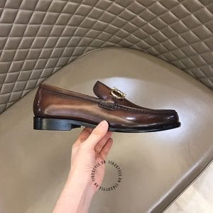 Giày lười Salvatore Ferragamo màu nâu da bóng logo vàng - Hình ảnh 7