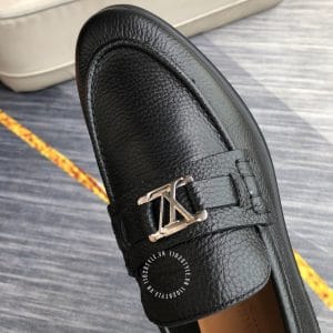 Giày lười Louis Vuitton da sần màu đen logo kim loại siêu cấp - Ảnh 7