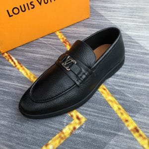 Giày lười Louis Vuitton da sần màu đen logo kim loại siêu cấp - Ảnh 8