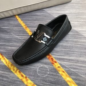Giày lười Louis Vuitton nam siêu cấp màu đen logo đen - Hình ảnh 6