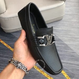 Giày lười Louis Vuitton nam siêu cấp màu đen logo đen - Hình ảnh 4