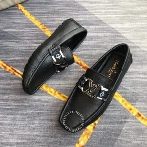 Giày lười Louis Vuitton nam siêu cấp màu đen logo đen - Hình ảnh 2