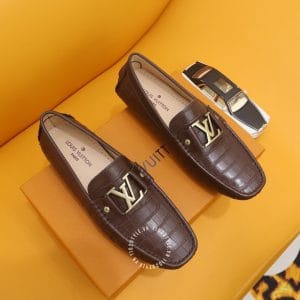 Giày lười Louis Vuitton super fake màu nâu logo vàng sang trọng - Hình ảnh 2