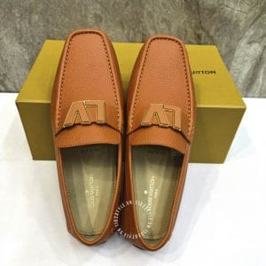 Giày Louis Vuitton Moca nam màu cam logo LV viền vàng cao cấp - Hình ảnh 2