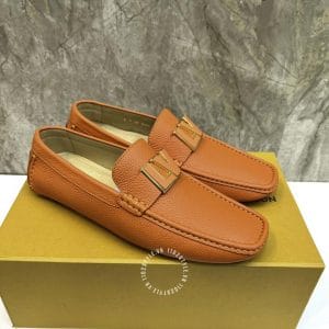 Giày Louis Vuitton Moca nam màu cam logo LV viền vàng cao cấp - Hình ảnh 3