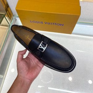 Giày lười Louis Vuitton nam da bò màu đen logo LV giá tốt - Ảnh 4
