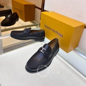 Giày lười Louis Vuitton nam da bò màu đen logo LV giá tốt - Ảnh 3