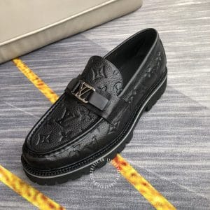 Giày lười Louis Vuitton màu đen sần họa tiết Monogram hàng hiệu - Ảnh 5