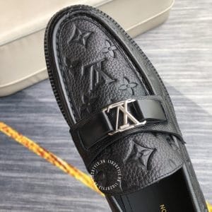 Giày lười Louis Vuitton màu đen sần họa tiết Monogram hàng hiệu - Ảnh 6