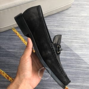Giày lười LV nam siêu cấp màu đen vân da đà điểu độc đáo - Hình ảnh 6