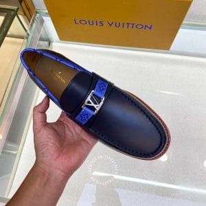 Giày lười Louis Vuitton nam màu xanh đế phíp gỗ logo LV - Ảnh 4