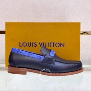 Giày lười Louis Vuitton nam màu xanh đế phíp gỗ logo LV - Ảnh 6