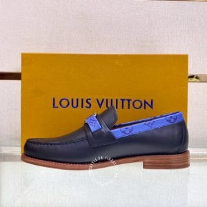 Giày lười Louis Vuitton nam màu xanh đế phíp gỗ logo LV - Ảnh 7
