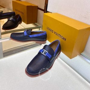 Giày lười Louis Vuitton nam màu xanh đế phíp gỗ logo LV - Ảnh 5