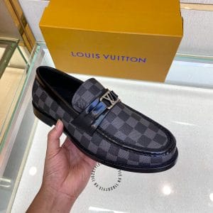 Giày lười Louis Vuitton nam màu ghi đen họa tiết caro - Hình ảnh 4