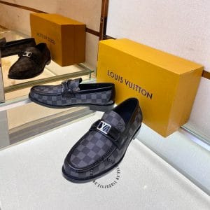 Giày lười Louis Vuitton nam màu ghi đen họa tiết caro - Hình ảnh 5