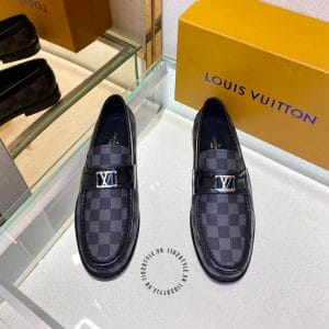 Giày lười Louis Vuitton nam màu ghi đen họa tiết caro - Hình ảnh 2