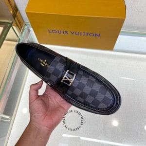 Giày lười Louis Vuitton nam màu ghi đen họa tiết caro - Hình ảnh 3