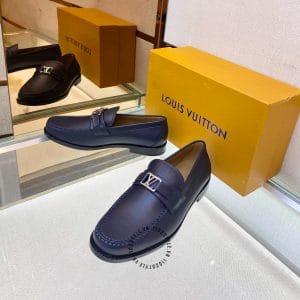 Giày Louis Vuitton loafer nam màu xanh logo LV cao cấp - Hình ảnh 3
