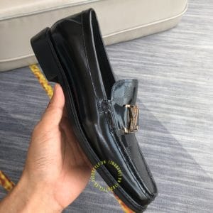 Giày lười Louis Vuitton nam màu đen họa tiết caro siêu cấp - Ảnh 5
