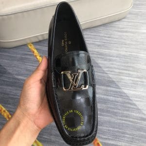 Giày lười Louis Vuitton nam màu đen họa tiết caro siêu cấp - Ảnh 4