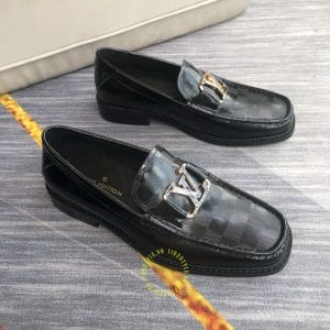 Giày lười Louis Vuitton nam màu đen họa tiết caro siêu cấp - Ảnh 2