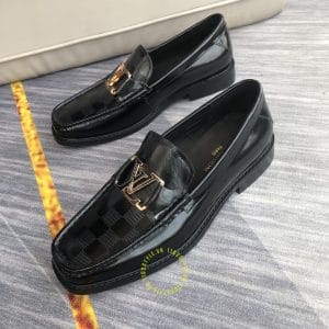Giày lười Louis Vuitton nam màu đen họa tiết caro siêu cấp - Ảnh 3