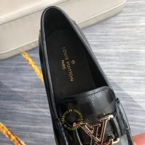 Giày lười Louis Vuitton nam màu đen họa tiết caro siêu cấp - Ảnh 7