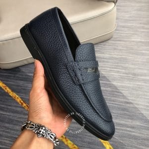 Giày lười Louis Vuitton nam da sần màu xanh than bản siêu cấp - Ảnh 4