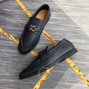 Giày lười Louis Vuitton nam siêu cấp da sần màu xanh than logo LV - Ảnh 3