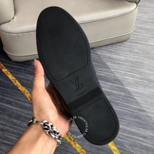 Giày lười Louis Vuitton nam siêu cấp da sần màu xanh than logo LV - Ảnh 9