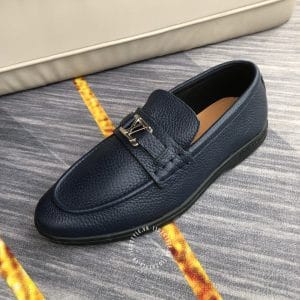 Giày lười Louis Vuitton nam siêu cấp da sần màu xanh than logo LV - Ảnh 5