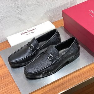 Giày Lười Nam Salvatore Ferragamo đen da sần logo đen chì - Hình ảnh 2