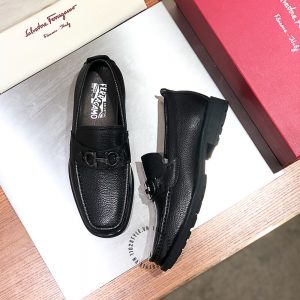 Giày lười nam cao cấp Sanvatore Ferragamo màu đen da sần - Ảnh 3
