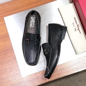 Giày Lười Nam Salvatore Ferragamo đen da sần logo đen chì - Hình ảnh 4