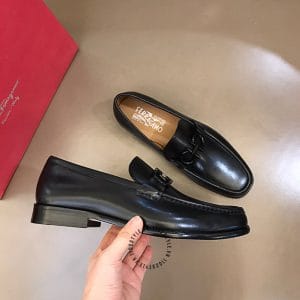 Giày lười Salvatore Ferragamo màu đen logo đen cao cấp - Ảnh 3