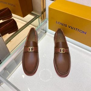 Giày lười nam cao cấp Louis Vuitton màu nâu logo vàng - Ảnh 2